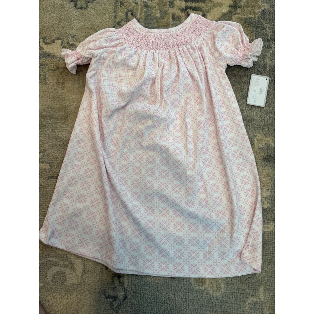 Baby Loren Smocked Pima Cotton Bishop Dress Pink White 4T NWT